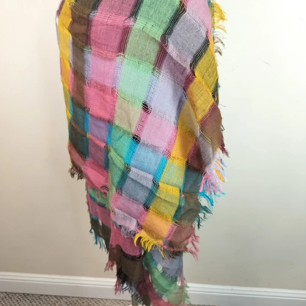 Coldwater Creek Scarf Wrap Womens 76x26 Plaid Fringed Multi-Color Acrylic Wool
